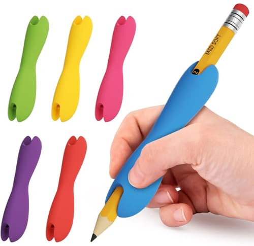 BelleVive 6-Pack Pencil Grips for Children and Adults, Silicone Holder for Writing, Drawing, Painting, Ergonomic Double-Head Design for Right and Left-Handed Use