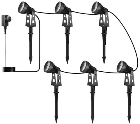 ZOTOYI Gartenbeleuchtung mit Strom IP68-20M 6-IN-1 Gartenleuchten mit Strom 3100K Warmweiß Gartenstrahler mit Erdspieß für Privatgärten & Wohnanlagen, Gartenwege & Einfahrten, ​Hotels & Restaurants