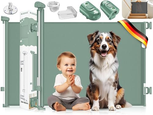 KIDIZ® Treppenschutzgitter Türschutzgitter ausziehbar 0-140CM | kindersicheres Treppengitter für Babys & Haustiere | Schutzgitter für Treppen & Türen Absperrgitter inkl. Bodenanker & Montagezubehör