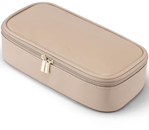 Vlando Reise Kosmetiktasche Klein, Make Up Tasche Damen, Tragbare Cosmetic Bag Organizer, Multifunktionale Schminktasche Damen aus wasserdichte Leder,Milchkaffee
