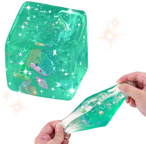 Anboor Stressball-Würfel, Eiswürfel-Fidget-Spielzeug mit blauen Ozean-Muscheln innen, weiches Slow-Rise Anti-Stress-Sensorik-Spielzeug für Erwachsene & Teenager, Klassenraum-Preise