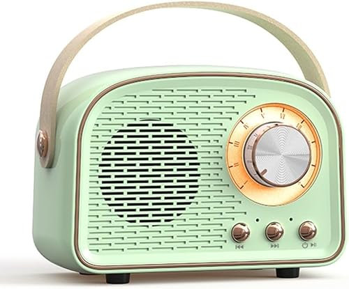 Nostalgie Radio Klein, kabelloser FM-Radio-Empfang, unterstützt TF-Karte/USB-MP3-Player/AUX/Bass-Modus, 115 x 78 x 61 mm, tragbares, Vintage für Zuhause, Büro, Outdoor (dunkelgrün)