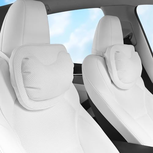 Dapucarin Poggiatesta Auto Cuscino, Supporto Ergonomico Cuscini Cervicale Collo Pillow Supporto Testa Seggiolino Auto per la Guida, Gioco, Ufficio Sedia, Bianco, 2 Confezione