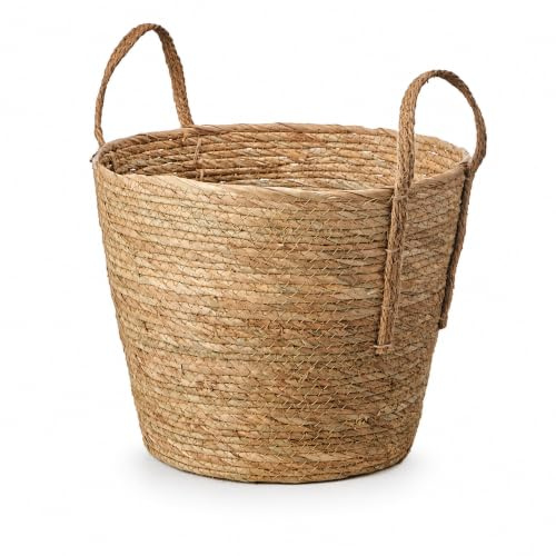 Eden & Willow Natural Straw Woven Storage Basket with Handles | Storage Organizer for Home Decor | Rustic Wicker Basket for Blankets, Plants, Toys, Laundry (Large)