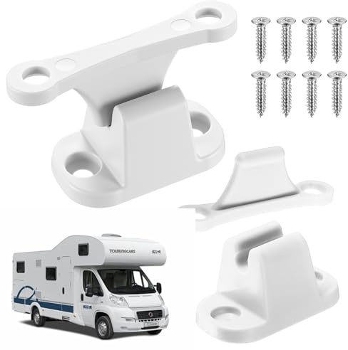 Zhujiehigh 2 Pairs Heavy Duty T-Shape Door Catch, White | T-Shape heavy duty door holder for static caravans, RV, motorhome. Suitable for french patio doors, 2 pairs white.
