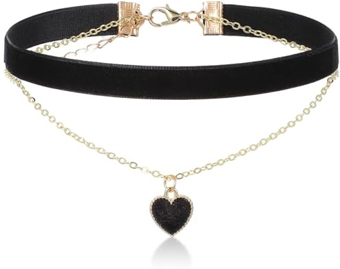 Neyauo Choker Kette Damen Schwarz Rot, Herz Kropfband Halskette | Verstellbare Samt Halsband, Gothic Schmuck, für Karneval, Partys, Cosplay, Weihnachten, Valentinstags Geschenke