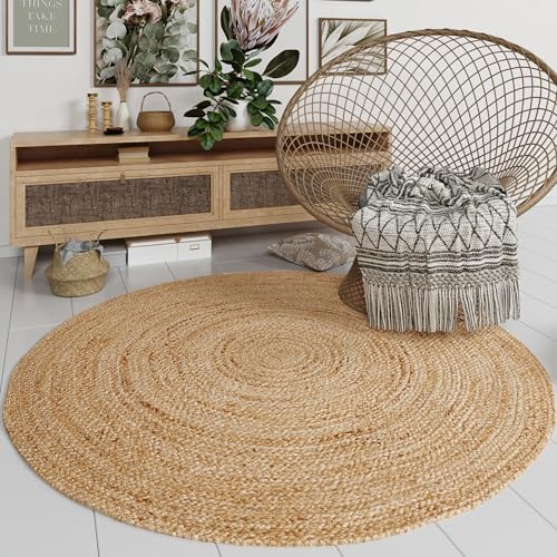 MY-RUG Jute Teppich Rund 330 cm - Sisalteppich Naturfaser Handgewebt | Nitin Beige Flachgewebe Wohnzimmerteppich, Nachhaltig aus 100 % Jute, OEKO-TEX Zertifiziert, Weicher Sisal-Optik Look