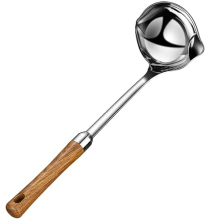 Edelstahl Filterlöffel mit Holzgriff für Brühe und Topf