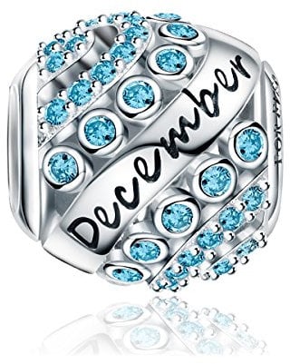 FOREVER QUEEN Dezember Geburtsstein Charm Bead für Damen 925 Sterling Silber zum Geburtstag 12 Farben Jan - Dez Anhänger für Armband und Halskette FQ0004-12“MEHRWEG”