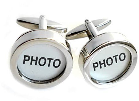 Foto Manschettenknöpfe eigenes Wunschfoto, Emblem, Text, Bild, Logo etc.!!! möglich rund silbern - verglast! + Geschenkbox