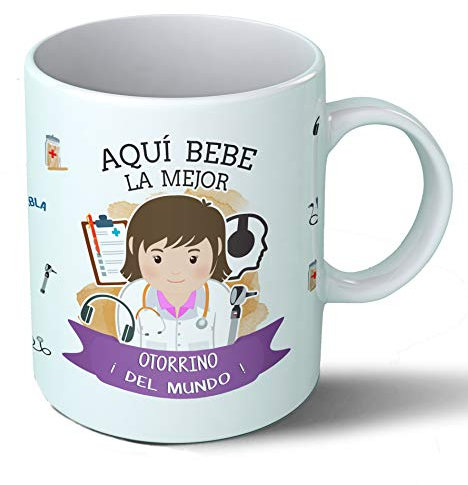 Planetacase - Taza Otorrino - Regalo Original Otorrinos - Cerámica 330 mL - Taza Desayuno Apta para Microondas y Lavavajillas - Resistente a Lavados - Otorrino (La)