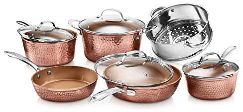 Gotham Steel Hammered Collection – 10-teiliges Premium Kochgeschirr-Set mit dreifach beschichteter Kupfer-Oberfläche, Ofen, Herd und spülmaschinenfest