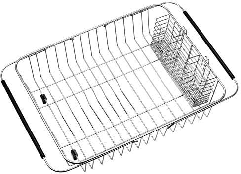 iPEGTOP Expandable Dish Drying Rack Organizer and Utensil Cutlery Holder, 304 Stainless Steel Over Sink Dish Rack, Dish Drainer in Sink or On Counter, Rustproof