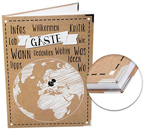 Logbuch-Verlag Gästebuch leer BlankLogbuch-Verlag Gästebuch groß Weltkugel Globus vintage Kraftpapier Optik Pension Hotel Ferienwohnung MIT METALLSCHUTZECKEN
