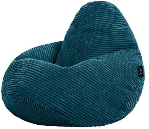Icon Dalton Sitzsack Kinder, Blaugrün, Flauschiger Cord Stoff, Sitzsack Cord mit Füllung, Bequemer Kinder Gaming Sessel, Kuschelsessel, Lese Sessel, Schlafzimmer, Kinderzimmer, Spielzimmer