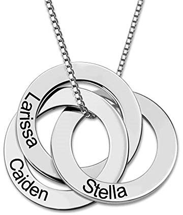 Jinlinjew Russische DREI-Ring-Halskette mit Gravur Silber Gold Roségold - Personalisiertes und maßgeschneidertes Geschenk für Mama