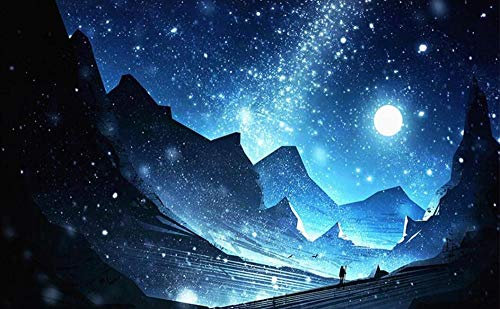 Fototapete 3D Effekt Tapeten Nachtblauer Sternenhimmelmond Tapete 3D Vliestapete Wandpapier Wandbilder Wohnzimmer Tv Hintergrundbild Wanddeko 350x245cm