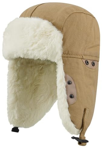 CLAPE Trappermütze Fellmütze Fliegermütze mit Ohrenklappen,Wintermütze Trooper Kunstfellmütze mit Ohrenschützer Winter Outdoor Warme Baumwolle,Verstellbarer Trapper Hat,Bomber Hut für Herren