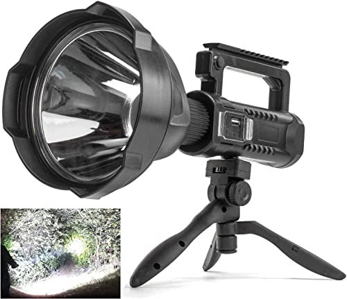 Linterna recargable de alto lúmenes, 90000 lúmenes, luz LED más brillante con trípode y salida USB, IPX5, impermeable, 4 modos, luces de trabajo de mano para acampar emergencias