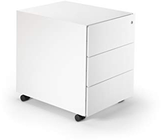 D-Segno Cassettiera da Scrivania in Metallo con Ruote - Cassettiera Ufficio Design Minimal con chiave, Dimensioni cm. 54× 42× 53,5, Made in Italy (Bianco)