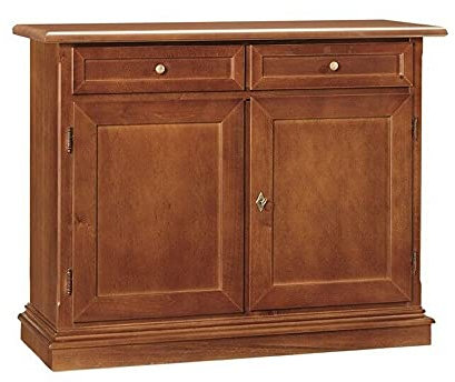 Sideboard für Wohnzimmer, Arte Povera, Massivholz, 2 Schubladen, 2 Türen, Farbe Nussbaum dunkel – Maße: 105 x 42 x 85 cm.