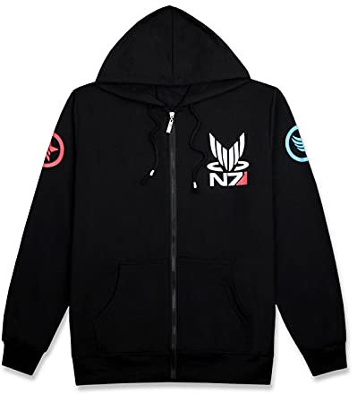 Mass Effect N7 Kapuzenjacke Herren Mit Reißverschluss,Herbst und Winter Plus Fleecejacke Herren Zipper Hoody Pullover Schwarz