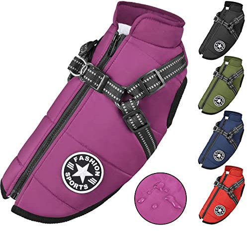Hundejacke mit Geschirr, Wasserdichter Warmer Hund Wintermantel für Kleine Mittel Große Hunde, Hundemantel für Labrador Chihuahua Französische Bulldogge