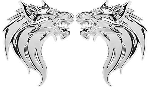 VGOL Una Coppia Di Adesivi Per Auto Con Testa Di Lupo In Metallo 3D Decalcomanie Con Testa Di Lupo Distintivo dell'emblema Adesivi Riflettenti Per Decorazione Auto Per Moto Argento Brillante