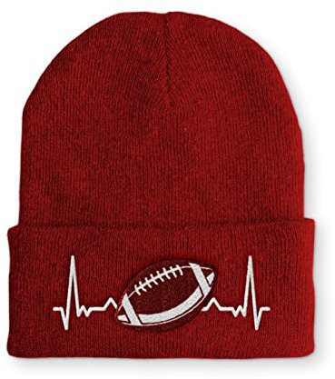 tshirtladen Heartbeat American Football Herzschlag Mütze Beanie für den Footballfan, Farbe: Rot