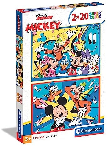 Clementoni - 24791 - Supercolor Age 3+ Puzzle Disney Mickey - 2 X 20-Piece Jigsaw Puzzles - Jigsaw Puzzle For Kids