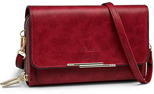 Roulens Klein Handy Umhängetasche,Damen Kleine Umhängetasche,PU Leder Crossbody Schultertasche Reisepass Handytasche mit Kartenschlitz Verstellbar Abnehmbar Schultergurt