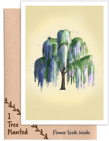 1 Tree Cards Willow Tree Card with Eco Tree Planting Gift & Bee Friendly Flower Seeds - Blank for Sympathy, Wedding, Thank You, Anniversary