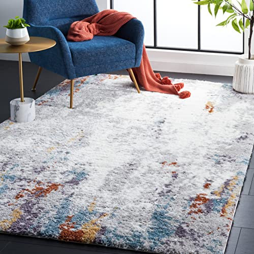 Safavieh Berber Shag Collection Akzent-Teppich, 120 x 180 cm, Blau Rost und Elfenbein, fusselfrei und pflegeleicht, 3,2 cm dick, ideal für stark frequentierte Bereiche im Eingangsbereich, Wohnzimmer,