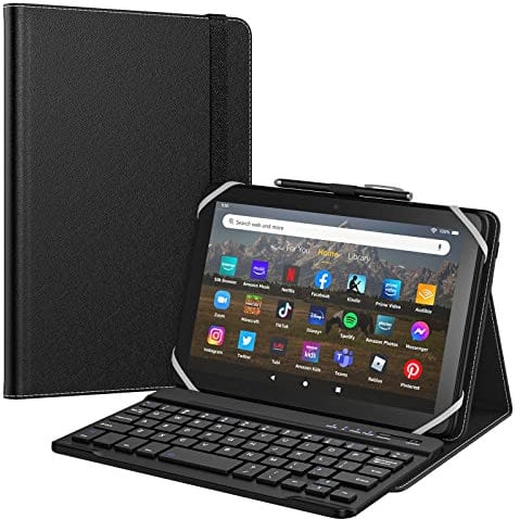 MoKo Funda con Teclado Universal para 7,7.9, 8 iPad Mini/Samsung Galaxy Tab A/Huawei Tableta, Funda Ligera para Tableta con Teclado Bluetooth Inalámbrico Extraíble, Negro