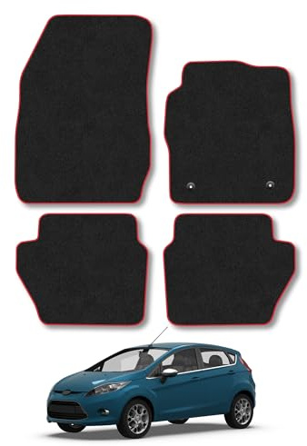 Fits Ford Fiesta (2008-2011) Carpet Car Mats | Red Edge Trim Tailored Fit Floor Mats Full Coverage Protection Accessories Easy Clean Anti Slip Made in the UK