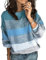 HEYPORK Damen Herbst Winter Warm Bequem Pullover Casual Mode Strickjacke Strickpullover Frauen Pullover Rundhals Mode Persönlichkeit Gestreift Lose Stricken Pullover(A1 Blau, L)
