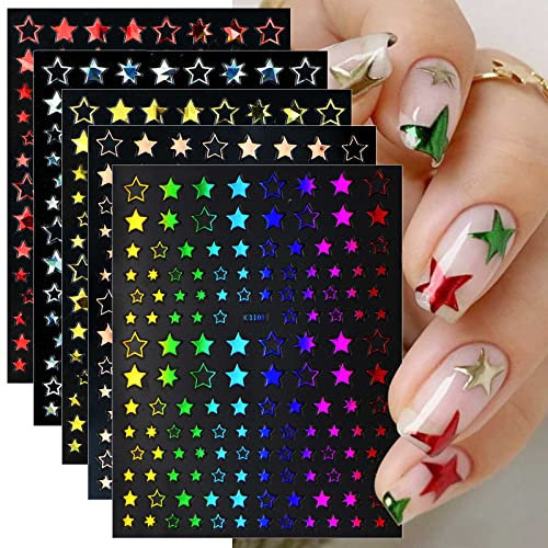 JMEOWIO Nagelsticker Stern 9 Blatt Nail Art Sticker Selbstklebend Nagelaufkleber Mädchen Dekoration Nageldesign Zubehör