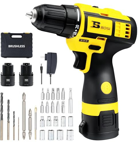 BOSI TOOLS Cordless Drill Set 16.8V Power Drill Driver Kit with 2 2000mAh Batteries and Charger Brushless 3/8-Inch Keyless Chuck 2 Speed 20+1 Position Torque Setting 27pcs Drill Screwdriver Bits