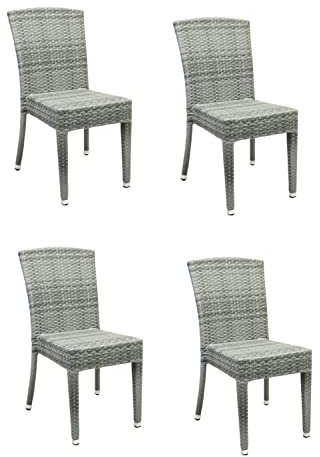 Konway 4X Maui Stapelstuhl Granit Polyrattan Garten Sessel Stuhl Set stapelbar Gartenstühle Gartenmöbel Terrasse Sitzgruppe Outdoor Lounge Möbel