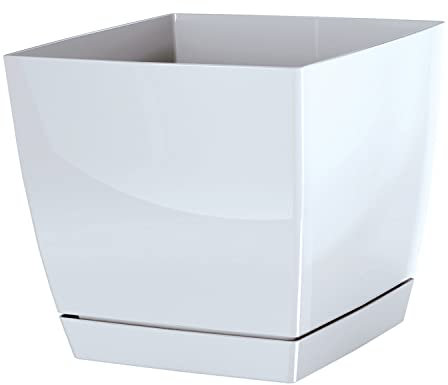 IMJ-Global Vaso per Fiori piante Quadrato Coubi Square Decorativo in Plastica Alto 22 cm da interno esterno 24x24 cm Quadrato Bianco Design Moderno 8 Litri