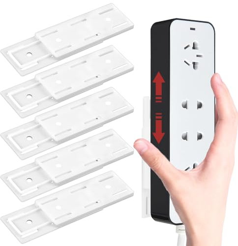 Self-Adhesive Power Strip Holder,6 Pcs Socket Holder Wall Mount Power Strip Punch No Punching Sliding Design Desktop Socket Fixer Plug-in Socket Fixer Bracket Stand for Kitchen Home Office
