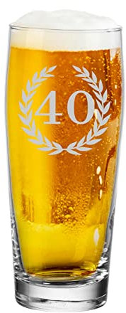 LUXENTU Bierglas mit Gravur, Willi Becher mit 0,5 Liter Eichung und graviertem Lorbeerkranz, Helles-Glas als Geschenk zum 40. Jubiläum/Geburtstag, Spülmaschinengeeignet