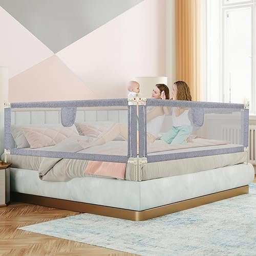 Izrielar Bettgitter Rausfallschutz 200cm, Rausfallschutz Bett Höhenverstellbar 64-96cm, Bettschutzgitter Sicherheitsschutz mit Luftiges Netz für Viele Bettarten -Grau