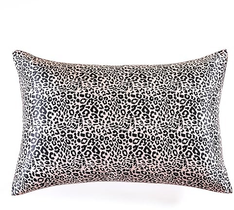 THXSILK Kissenbezug aus natürlicher Seide für Haar und Haut mit verstecktem Reißverschluss, Klasse 6A+, Maulbeerseide, Kissenbezug aus Bio-Seide, Standardgröße 50,8 x 66 cm, 1 Stück, Leopardenmuster