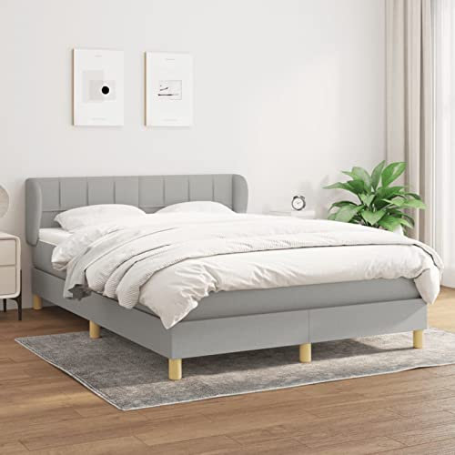 Festnight Boxspringbett mit Matratze und Kopfteil Boxspringbett 140 x 200 cm Block mit Quadraten Stoffbett Hellgrau Polsterbett Bettgestell Doppelbett Bett Bettrahmen Jugendbett Schlafzimmerbett