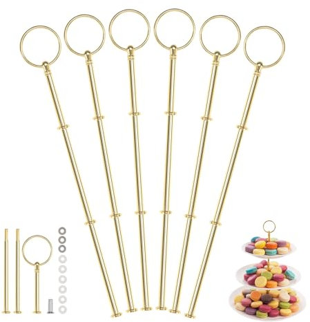 Etageren Stangen Set, 6 Pack Etagere Bausatz 3 Etagen Vintage Metallstange, Golden Gold Stäbe Etagere Bausatz Etagere für Hochzeitstorte Tortenständer