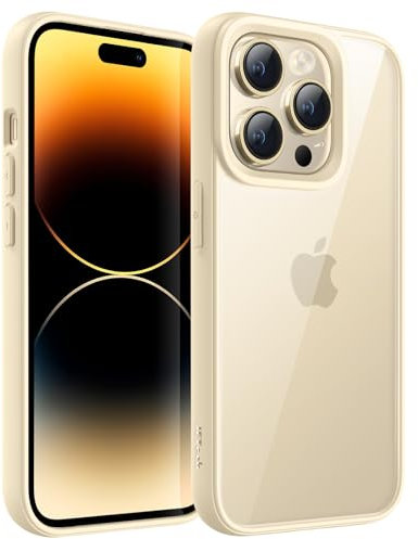 JETech Hülle für iPhone 14 Pro 6,1-Zoll, Stoßfestes Handy Stoßfänger Schutzhülle, Solid Farbe Matt TPU Rahmen, Anti-Kratzer Transparent Rückseite (Beige)