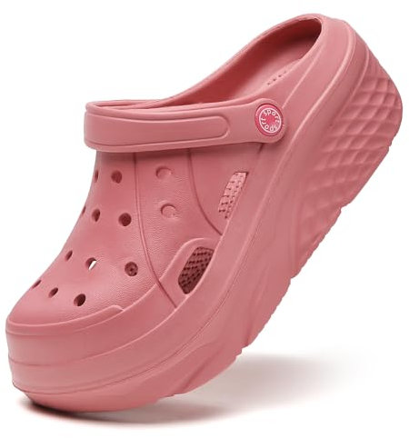 SECHRITE Platform Clogs Classic Sabots Femme Sandales D'Été Chaussures de Jardin Plage Piscine Chaussures de Piscine Pantoufles Sabots à Semelles Compensées, Rouge 38 EU