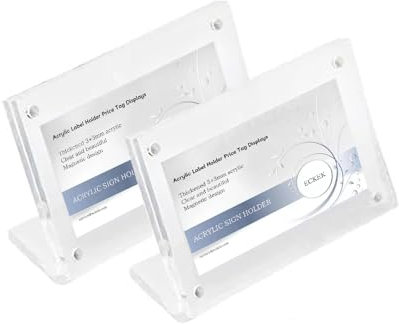 ECKEK 2 Pack Acrylic Label Holder Price Tag Displays Sign Holder Horizontal Slanted L-Shape Table Top Sign Stand (70*50mm/2.75*1.97 inches)
