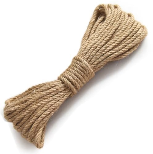 Cuerda de yute de 6 mm de grosor, cuerda de cáñamo de 66 pies, cuerda de yute marrón, cuerda de jardín fuerte para poste rascador de gatos, repuesto para manualidades, jardinería